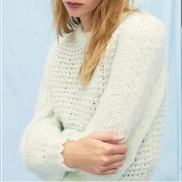 Aritzia Wilfred  Le Fou Shimmy Sweater Ginger Mint Alpaca Wool Blend- Size Small - Picture 3 of 11